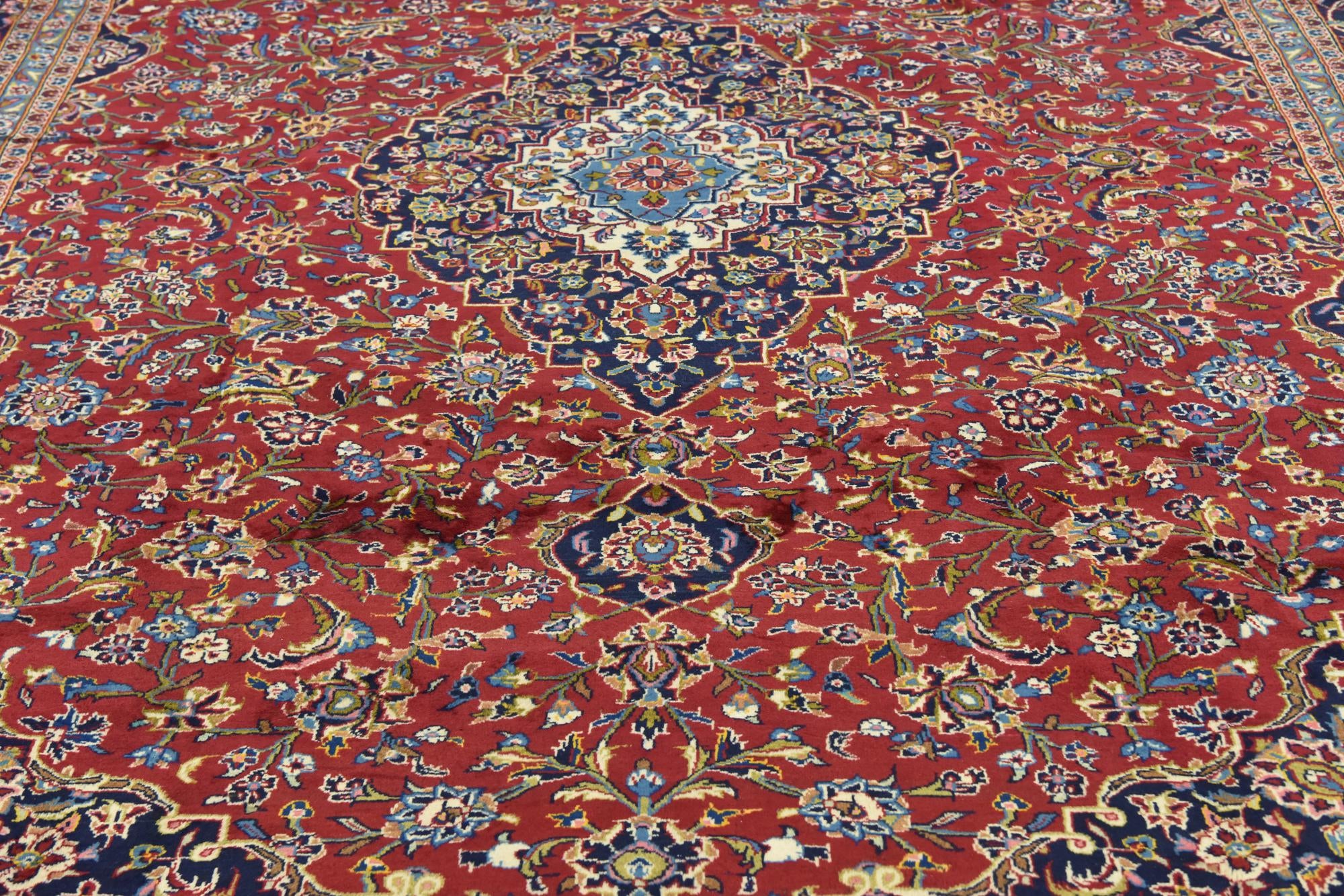 9' 8 x 13' 3 Hand Knotted Kashan Persian Wool Rug