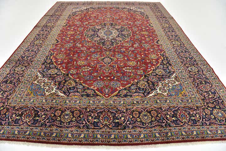 9' 10 x 13' 3 Hand Knotted Kashan Persian Wool Rug