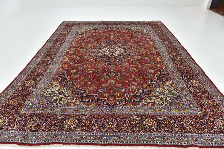 9' 6 x 13' 9 Hand Knotted Kashan Persian Wool Rug