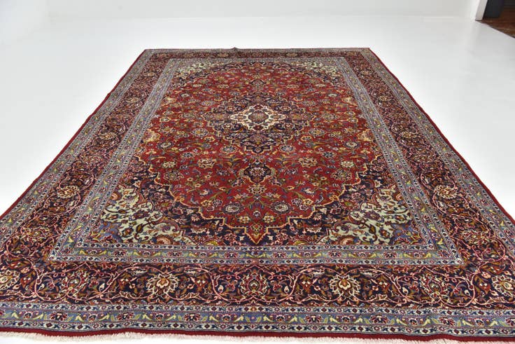 Detail image of 9' 6 x 13' 9 Hand Knotted Kashan Persian Wool Rug