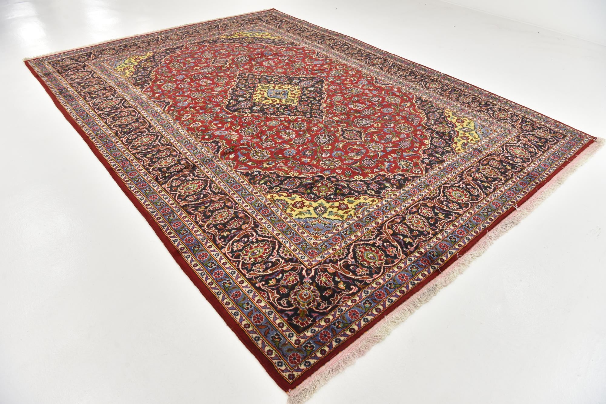 9' 5 x 13' Hand Knotted Kashan Persian Wool Rug