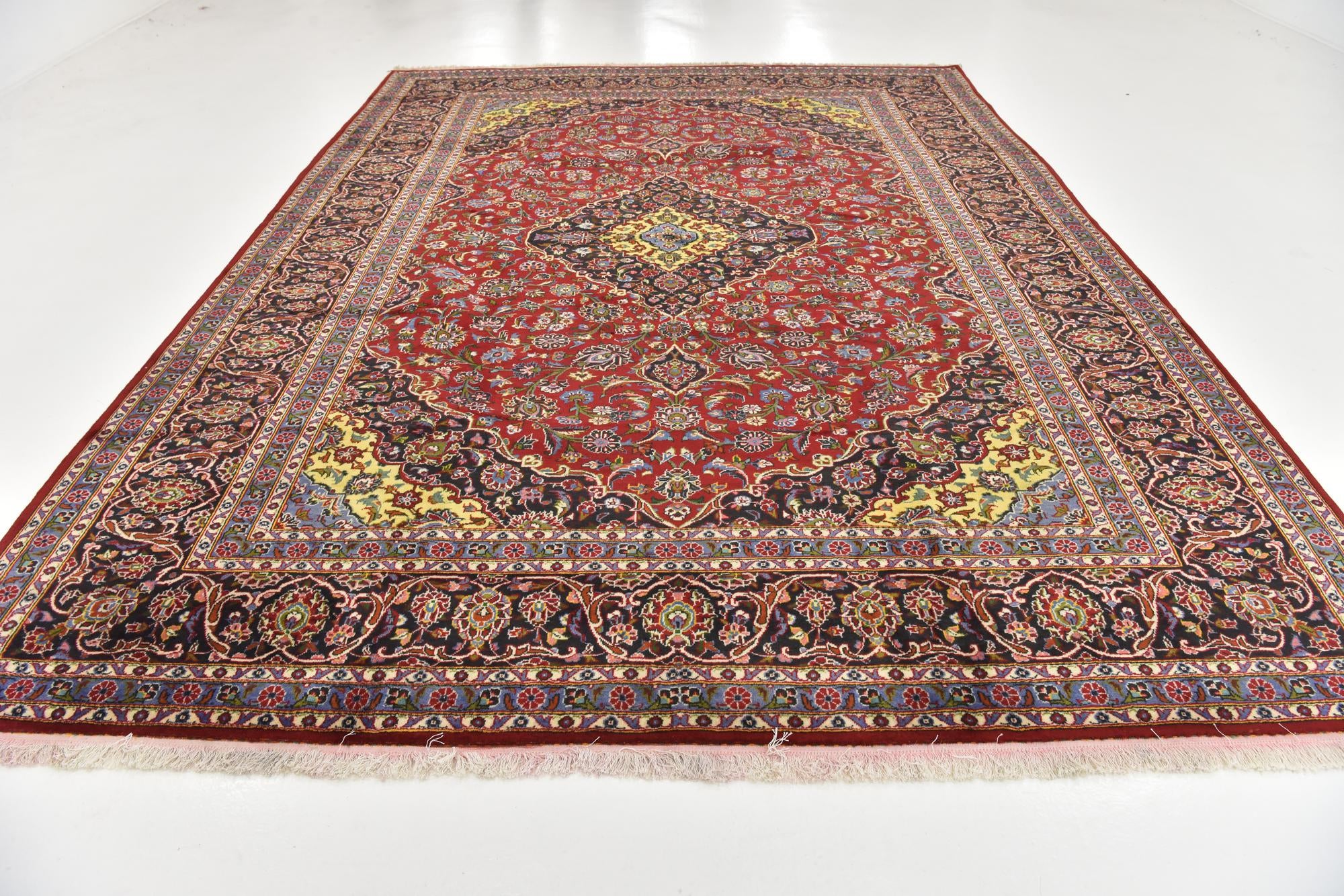 9' 5 x 13' Hand Knotted Kashan Persian Wool Rug