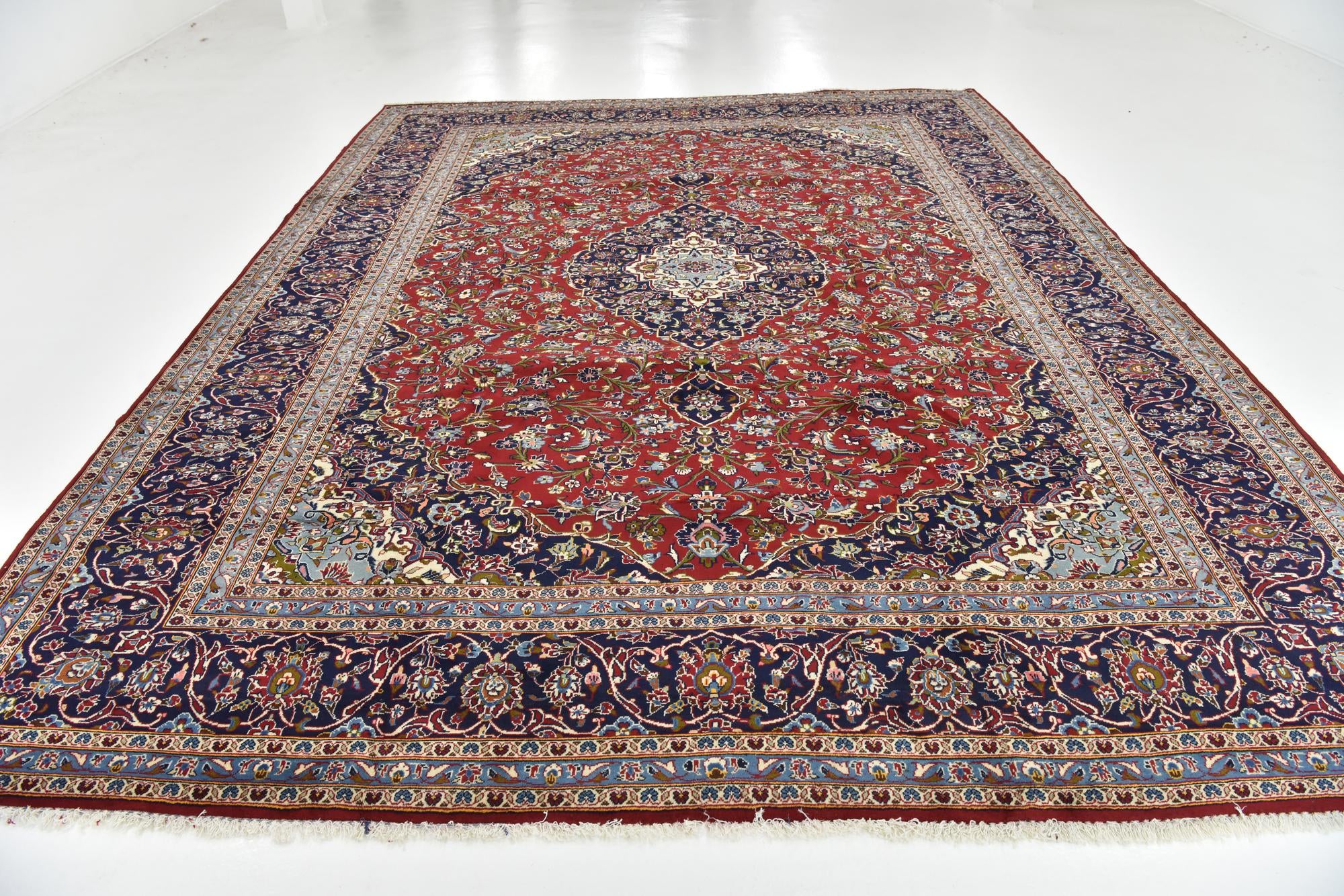 10' x 12' 9 Hand Knotted Kashan Persian Wool Rug