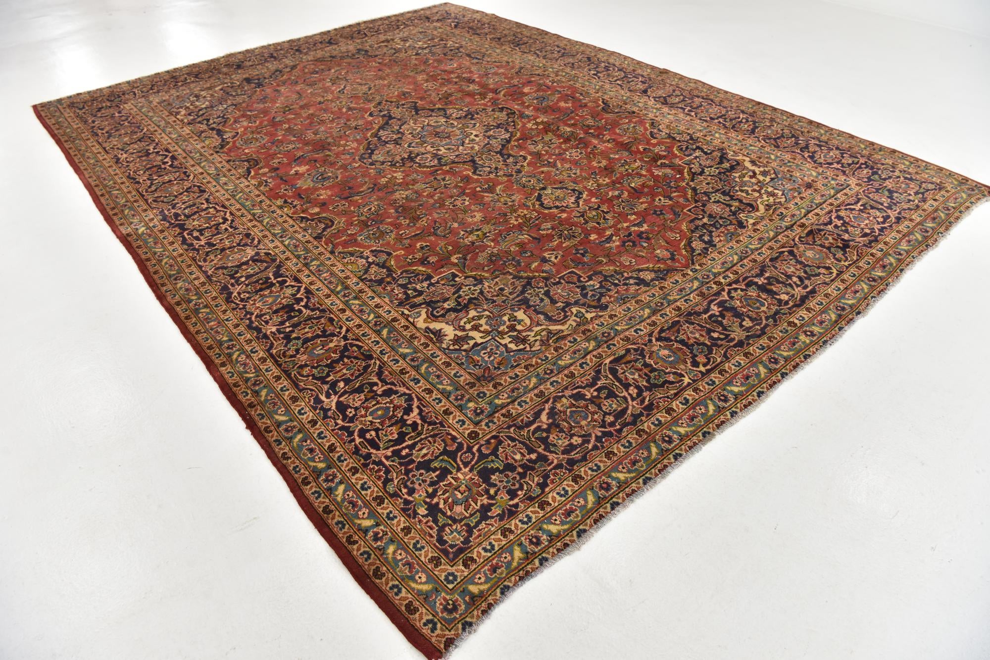 9' 8 x 12' 6 Hand Knotted Kashan Persian Wool Rug