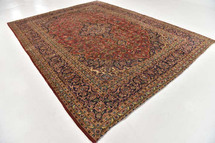 9' 8 x 12' 6 Hand Knotted Kashan Persian Wool Rug