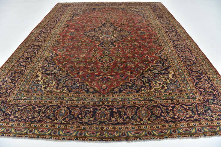 Detail image of 9' 8 x 12' 6 Hand Knotted Kashan Persian Wool Rug