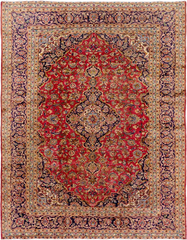 Detail image of 9' 8 x 12' 6 Hand Knotted Kashan Persian Wool Rug
