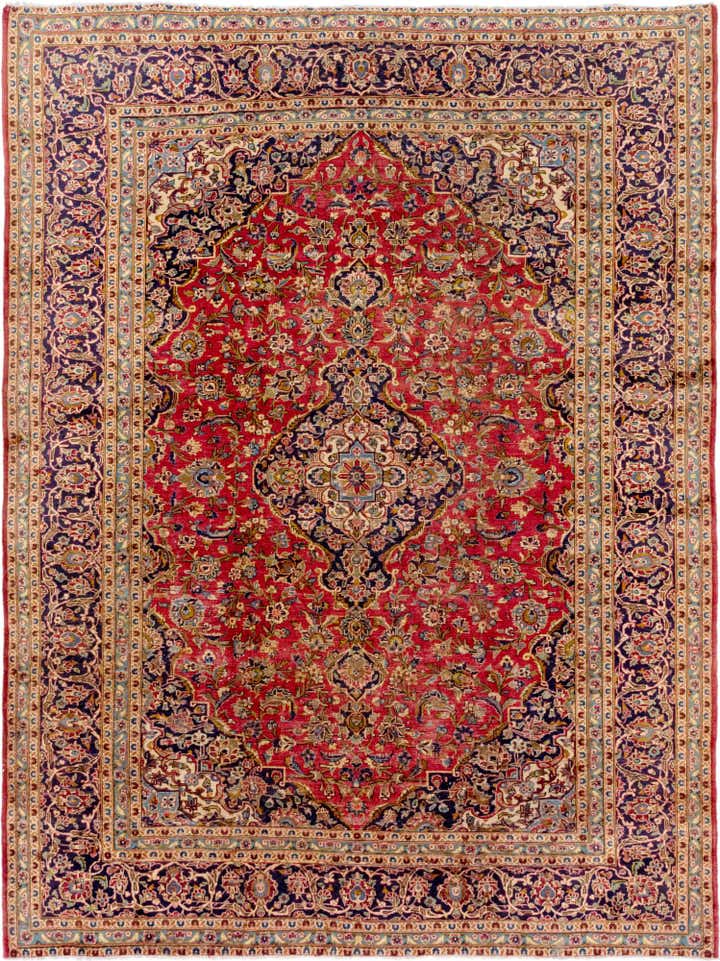 9' 8 x 12' 6 Hand Knotted Kashan Persian Wool Rug