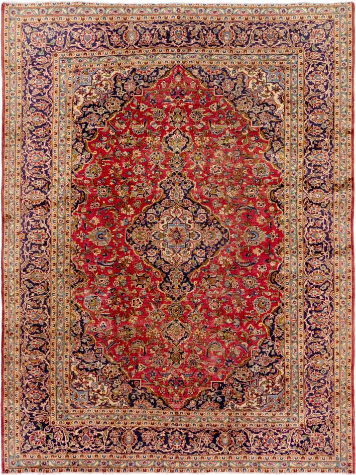 Detail image of 9' 8 x 12' 6 Hand Knotted Kashan Persian Wool Rug