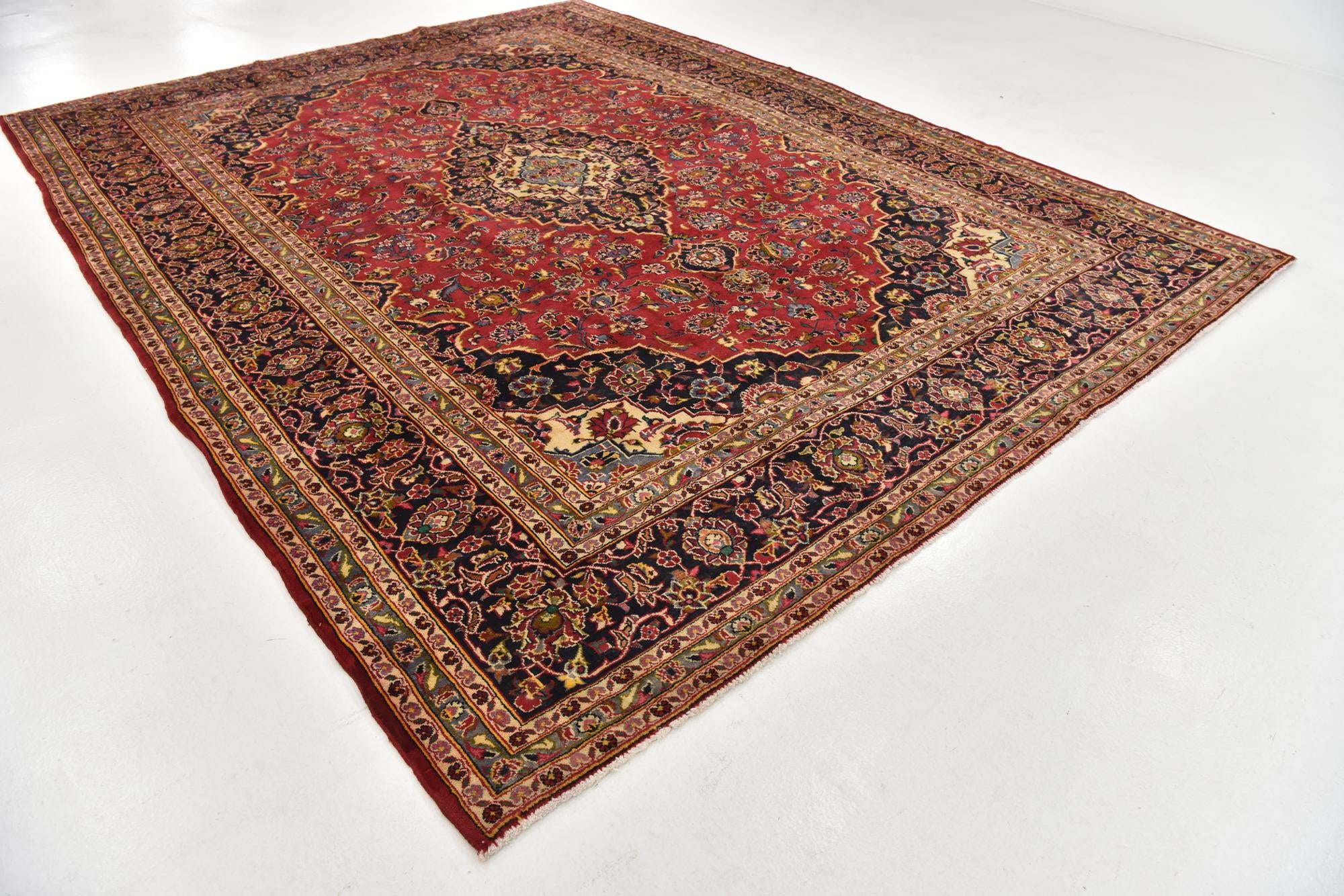 9' 9 x 13' Hand Knotted Kashan Persian Wool Rug