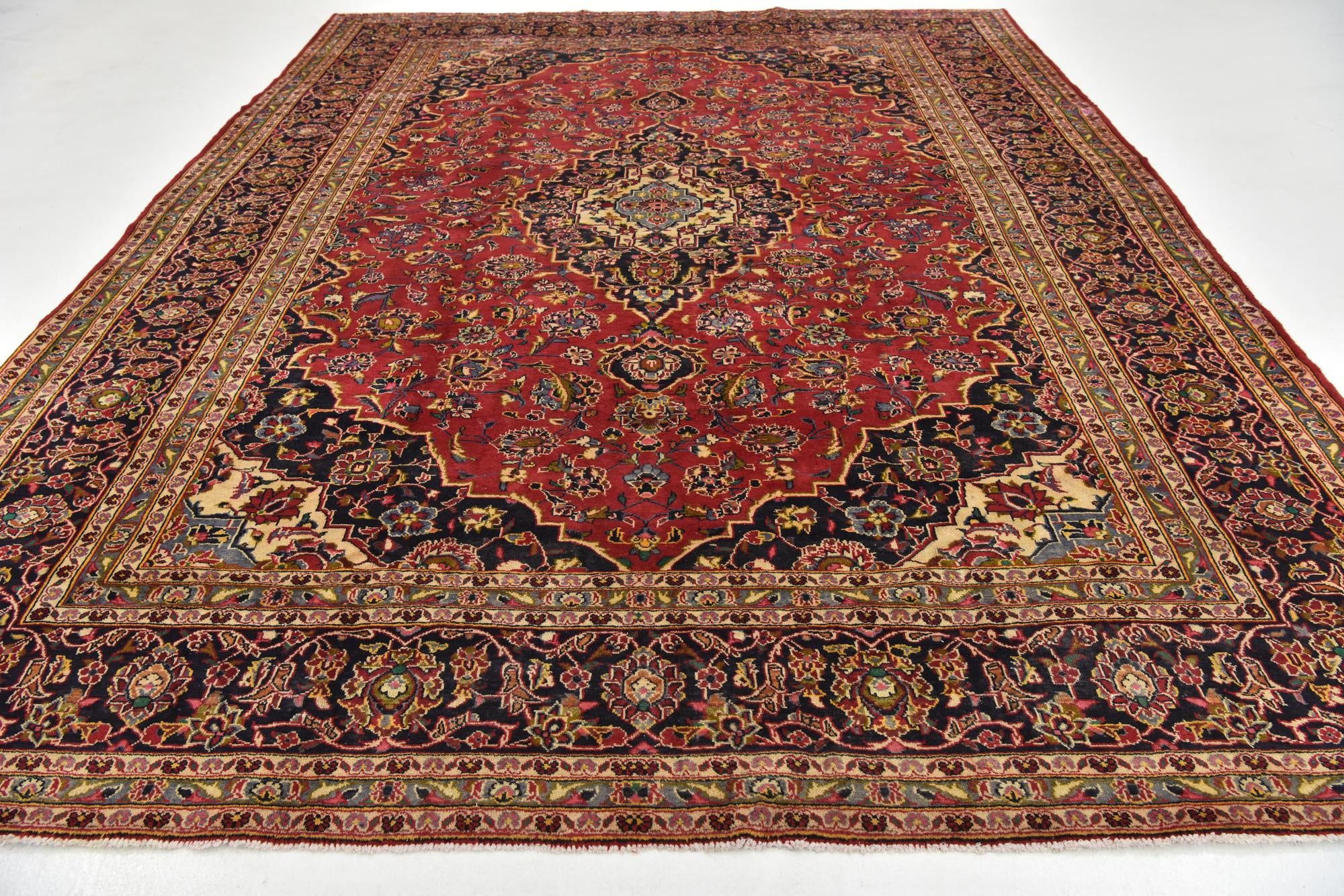 9' 9 x 13' Hand Knotted Kashan Persian Wool Rug
