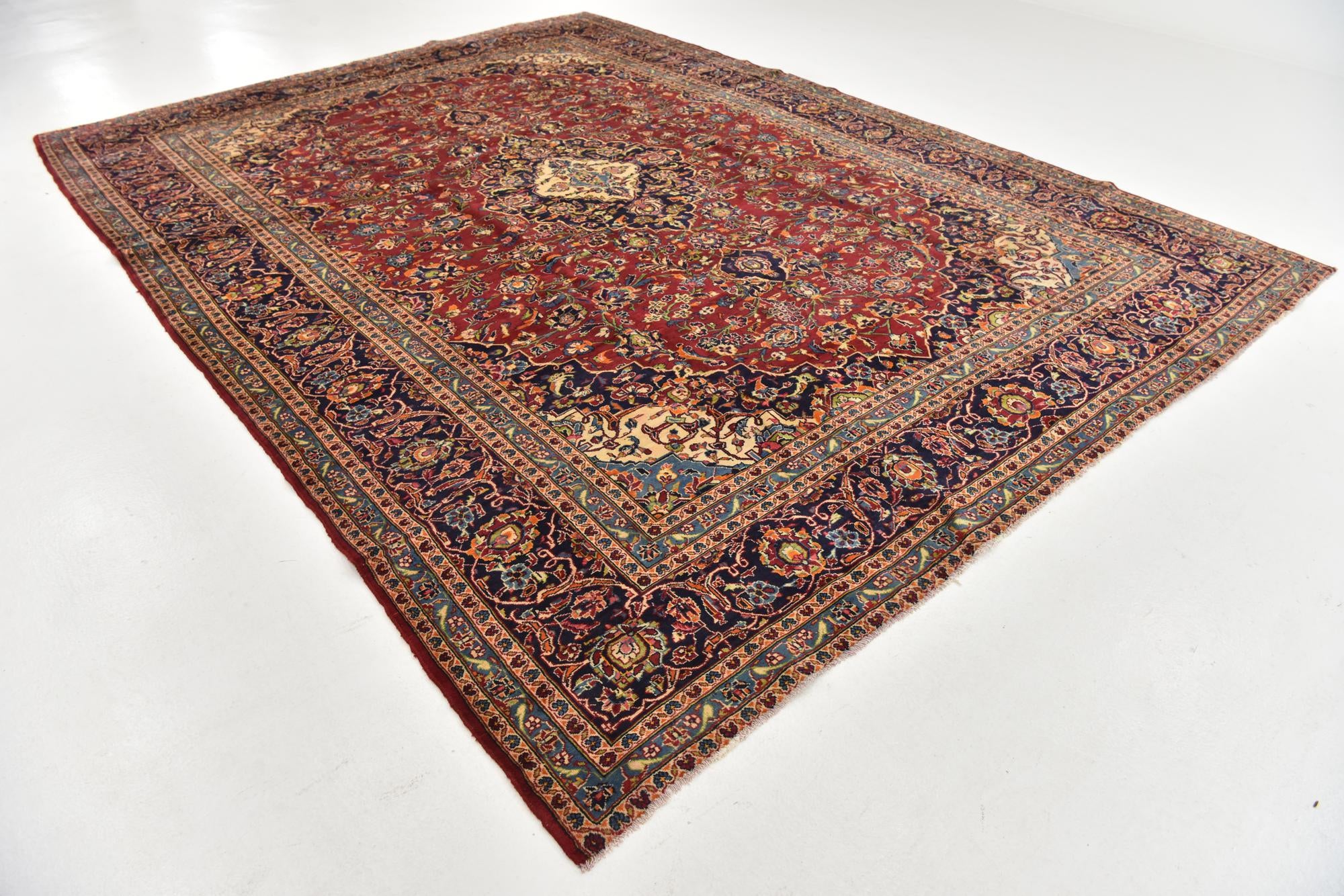 9' 8 x 13' 3 Hand Knotted Kashan Persian Wool Rug