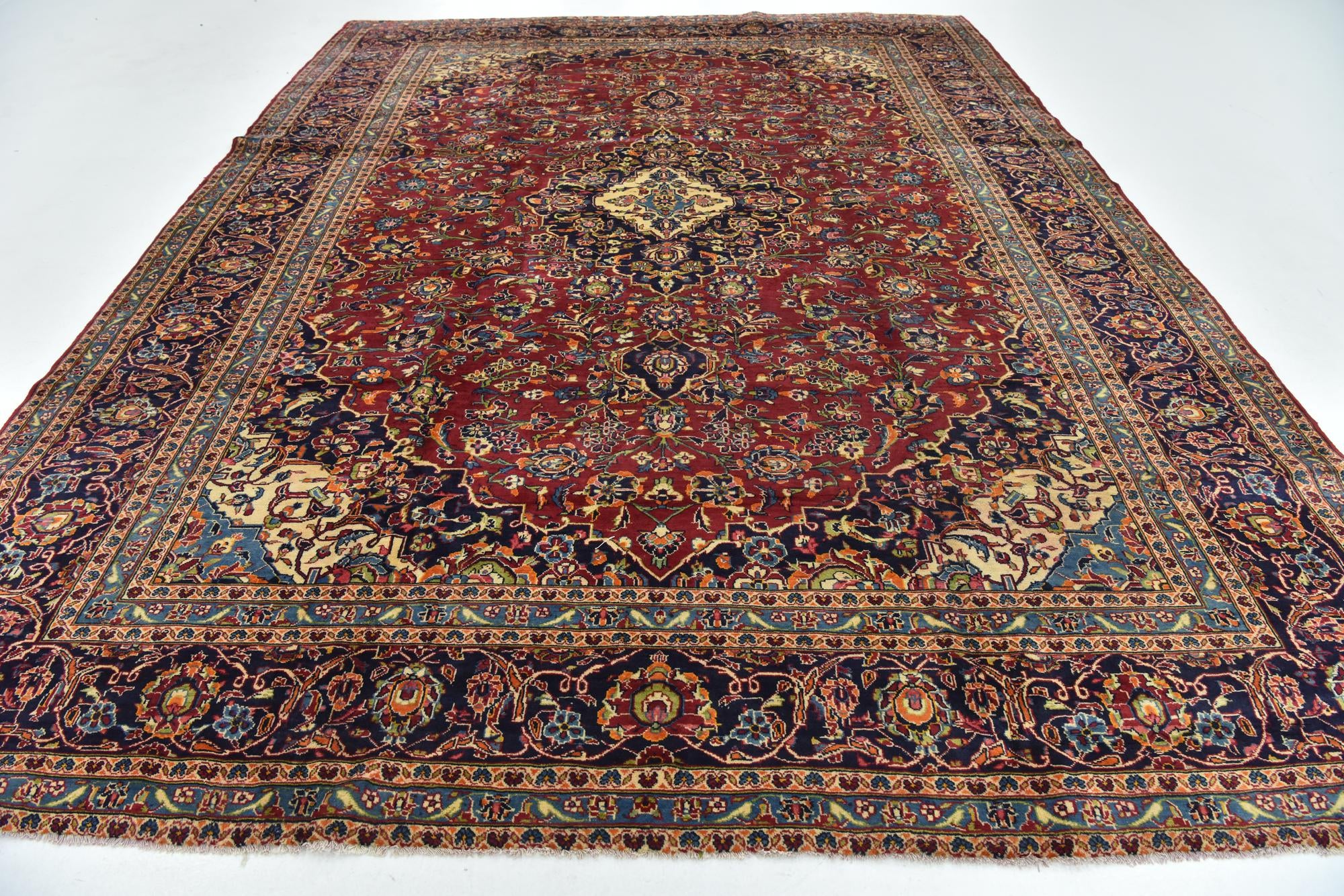 9' 8 x 13' 3 Hand Knotted Kashan Persian Wool Rug