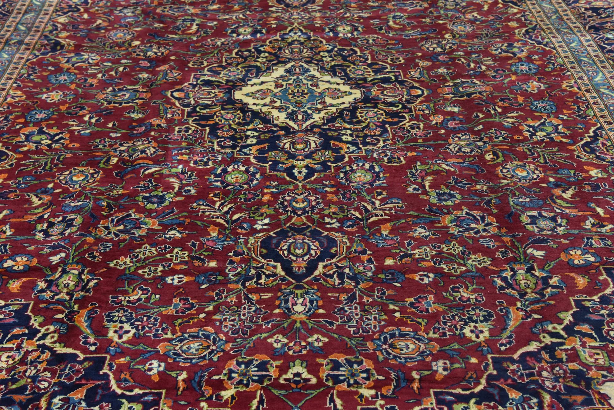 9' 8 x 13' 3 Hand Knotted Kashan Persian Wool Rug