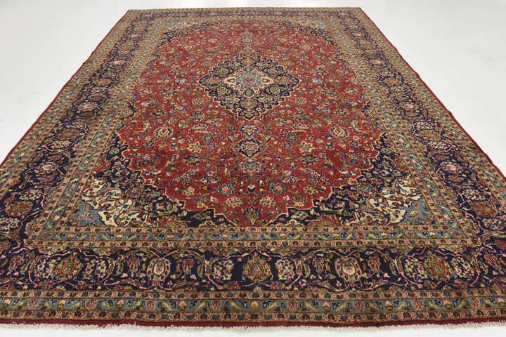 9' 10 x 13' 5 Hand Knotted Kashan Persian Wool Rug