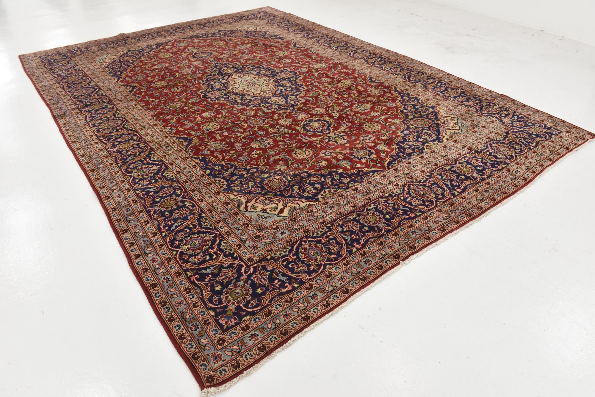9' 7 x 13' Hand Knotted Kashan Persian Wool Rug