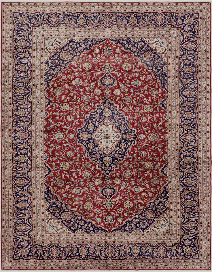 Detail image of 9' 7 x 13' Hand Knotted Kashan Persian Wool Rug