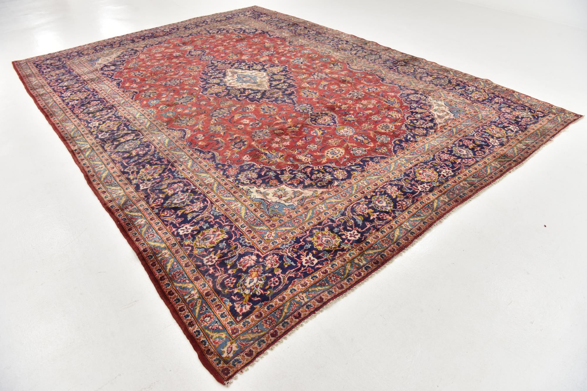 9' 8 x 13' 2 Hand Knotted Kashan Persian Wool Rug