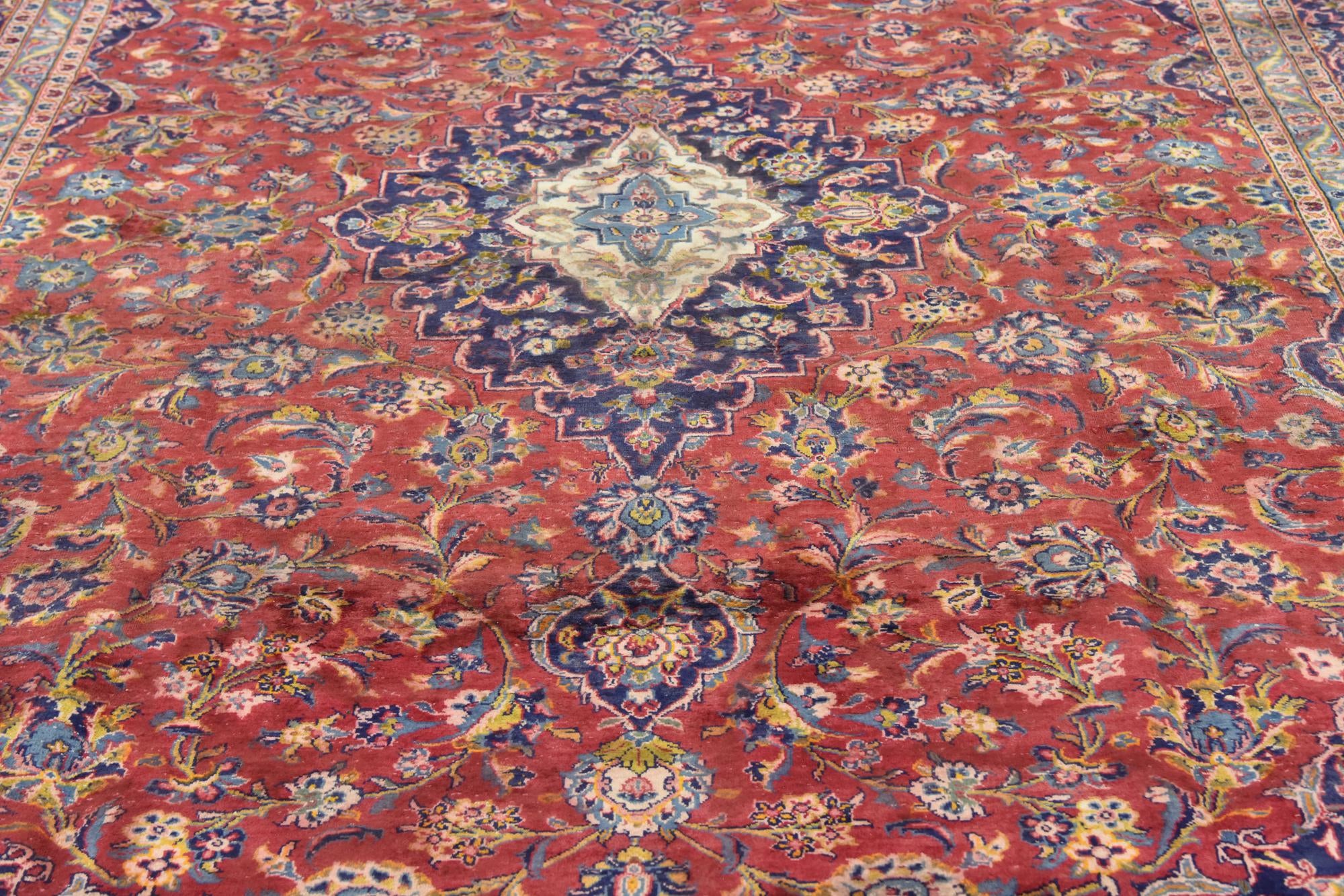 9' 8 x 13' 2 Hand Knotted Kashan Persian Wool Rug