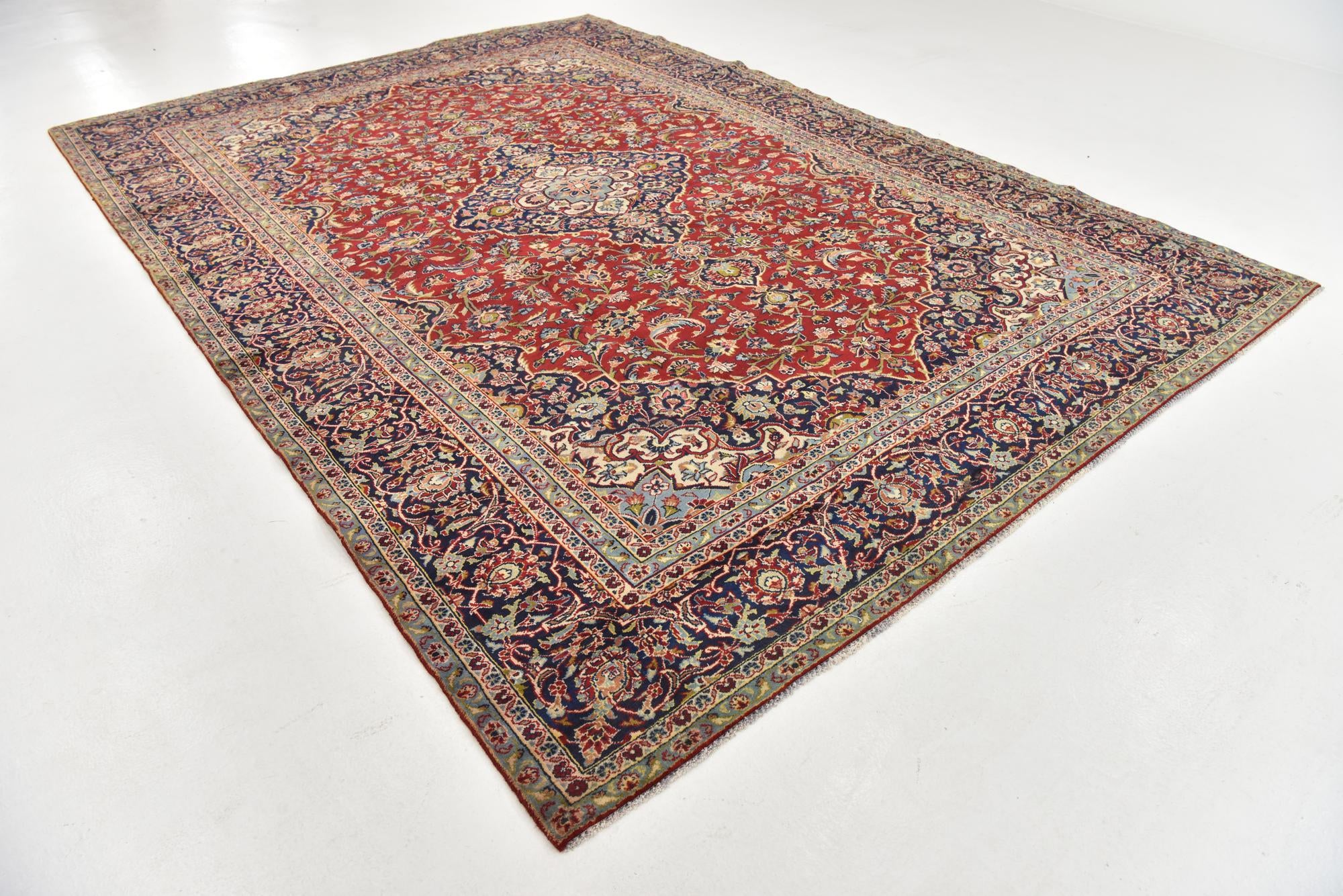 9' 2 x 13' Hand Knotted Kashan Persian Wool Rug