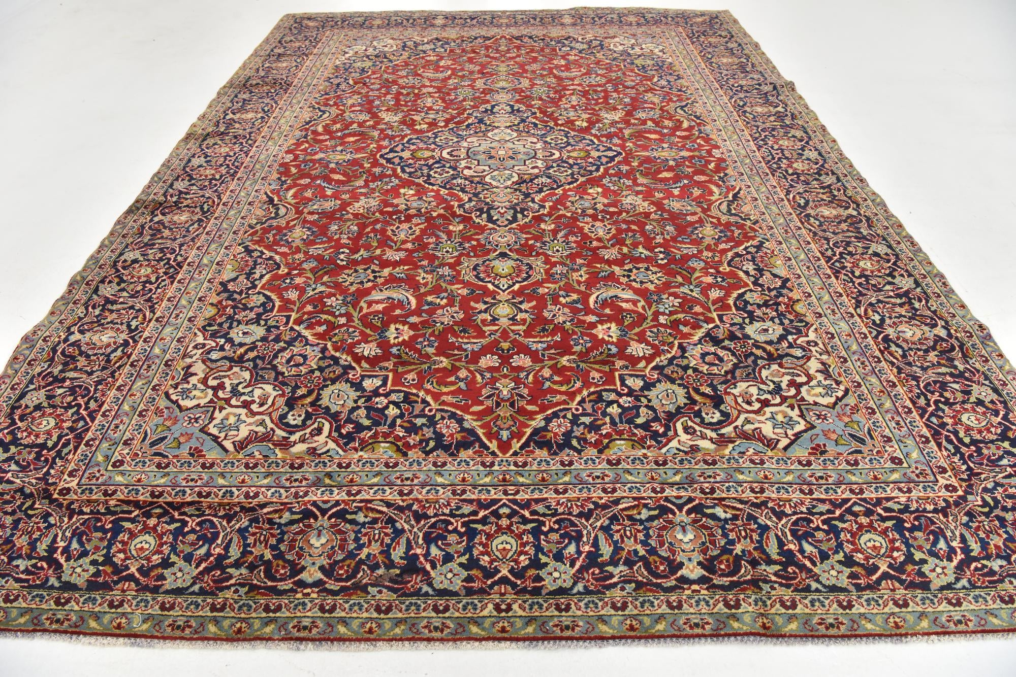 9' 2 x 13' Hand Knotted Kashan Persian Wool Rug