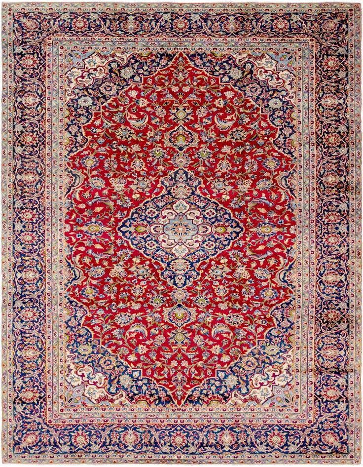 Detail image of 9' 2 x 13' Hand Knotted Kashan Persian Wool Rug