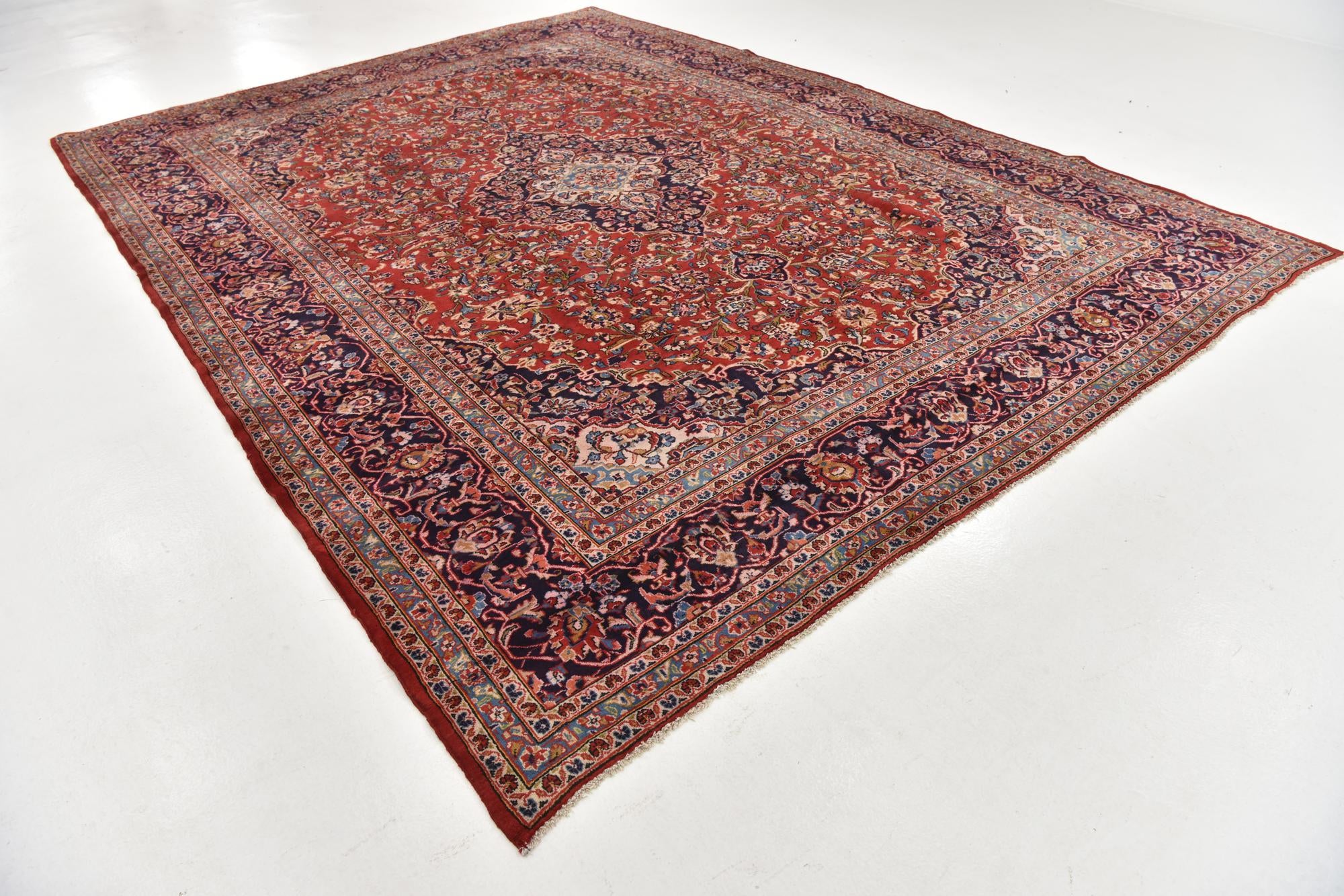 9' 8 x 13' 2 Hand Knotted Kashan Persian Wool Rug