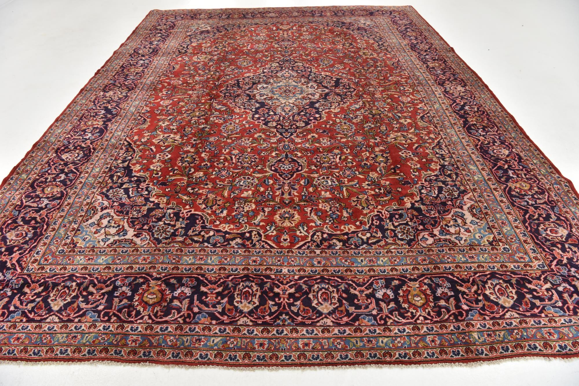 9' 8 x 13' 2 Hand Knotted Kashan Persian Wool Rug