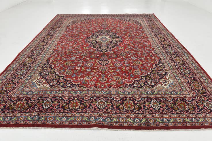 Detail image of 9' 8 x 12' 7 Hand Knotted Kashan Persian Wool Rug