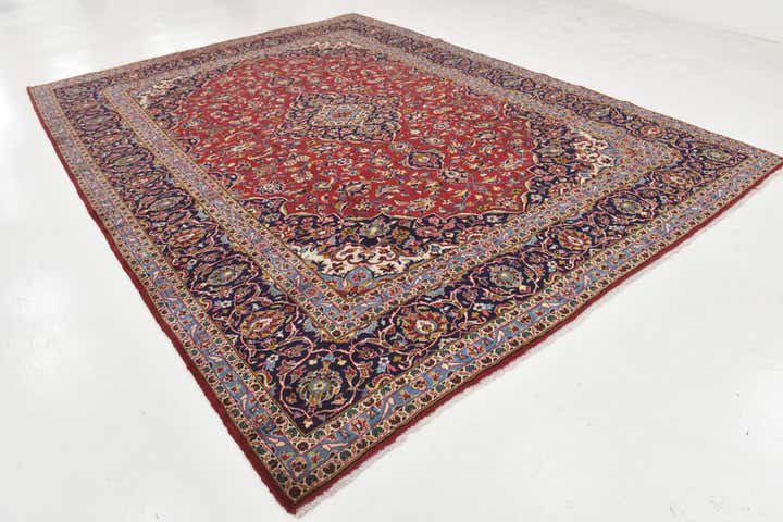 9' 8 x 12' 9 Hand Knotted Kashan Persian Wool Rug