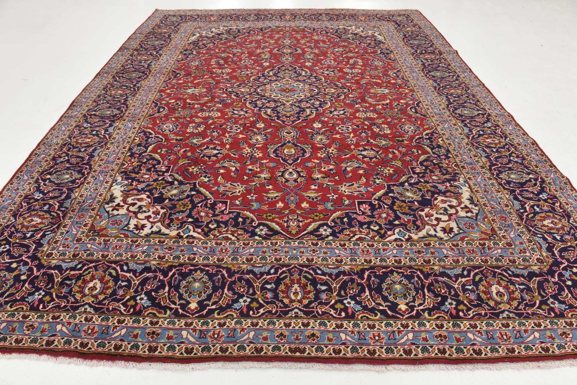 9' 8 x 12' 9 Hand Knotted Kashan Persian Wool Rug