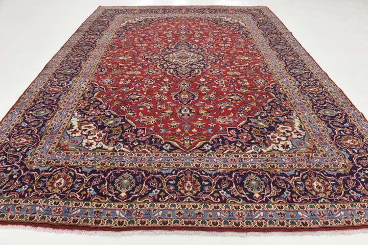 9' 8 x 12' 9 Hand Knotted Kashan Persian Wool Rug