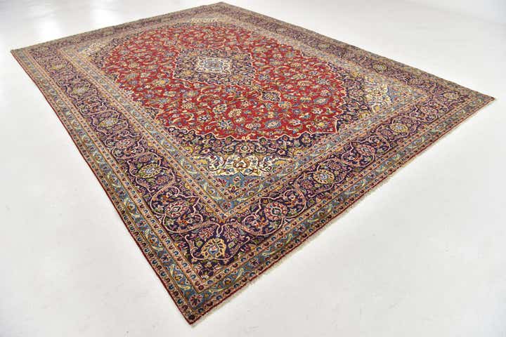 9' 8 x 13' 1 Hand Knotted Kashan Persian Wool Rug