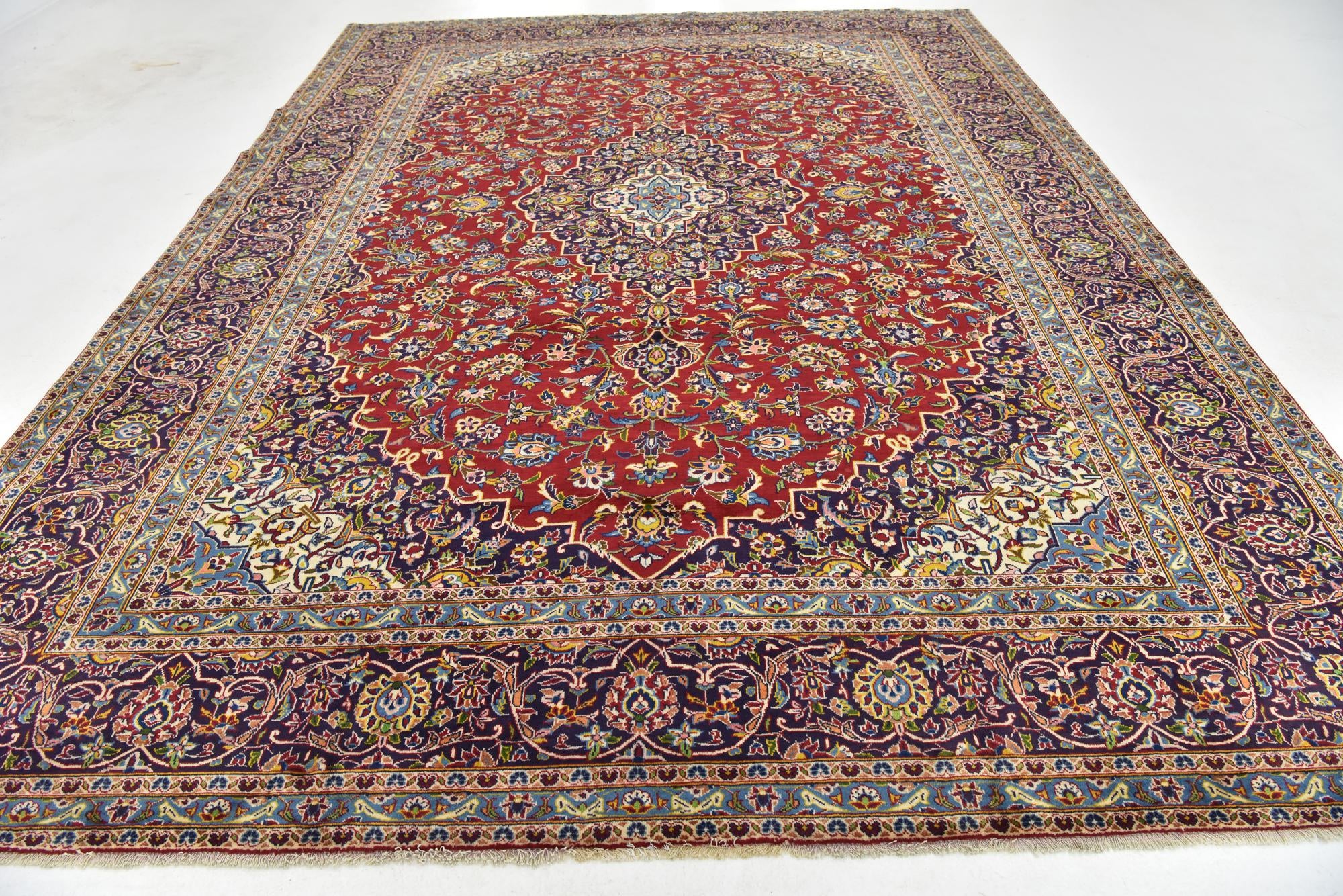 9' 8 x 13' 1 Hand Knotted Kashan Persian Wool Rug