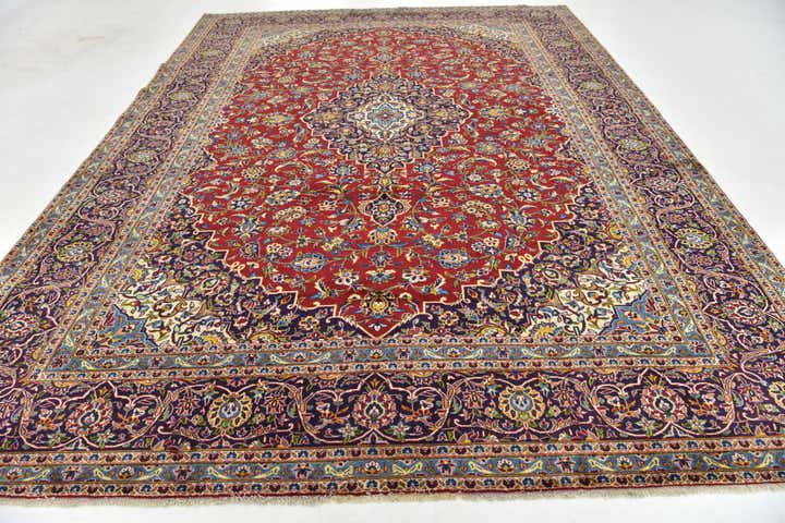 9' 8 x 13' 1 Hand Knotted Kashan Persian Wool Rug