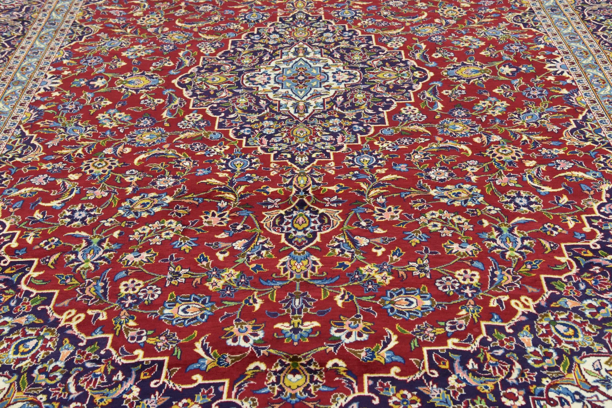 9' 8 x 13' 1 Hand Knotted Kashan Persian Wool Rug