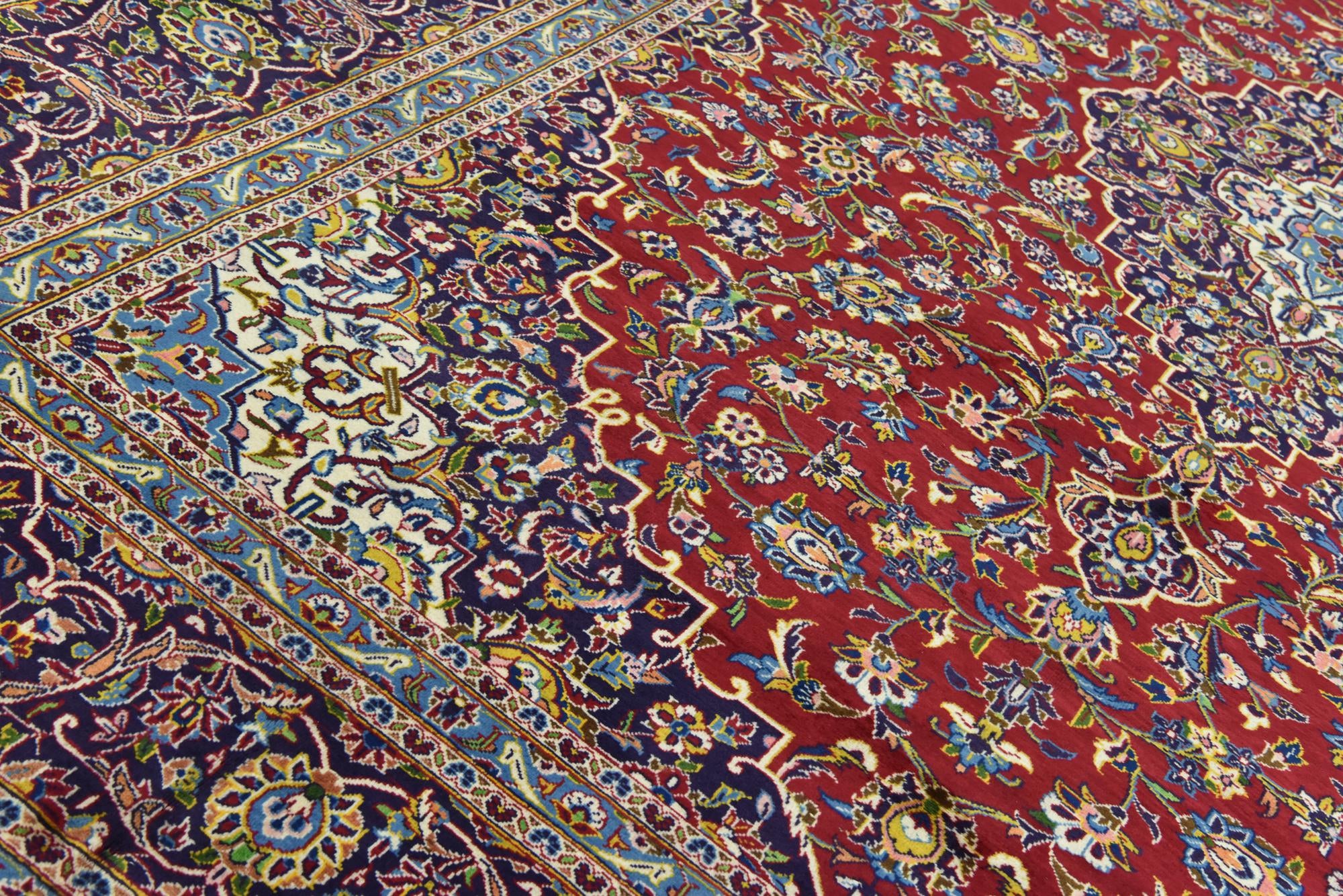 9' 8 x 13' 1 Hand Knotted Kashan Persian Wool Rug