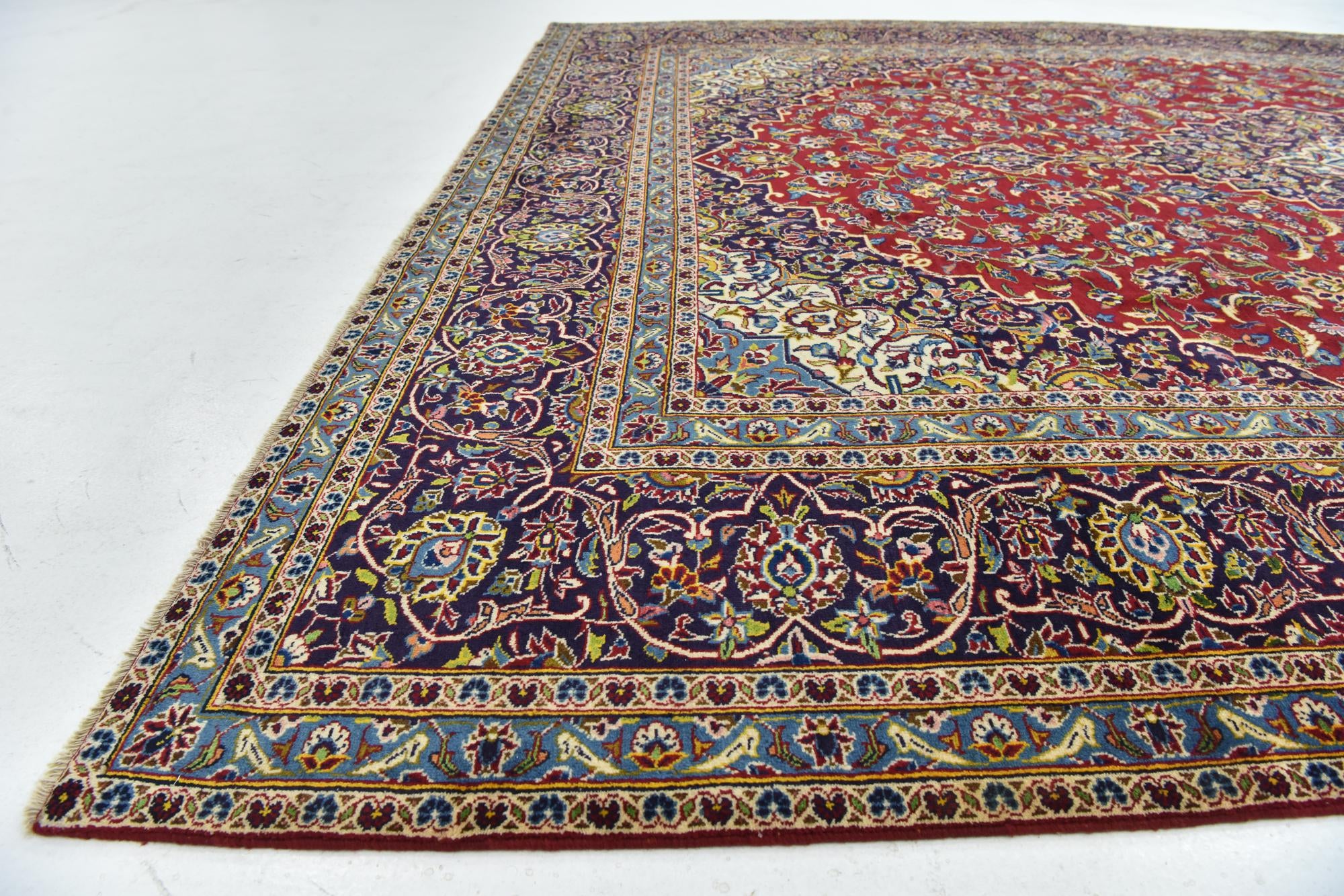 9' 8 x 13' 1 Hand Knotted Kashan Persian Wool Rug