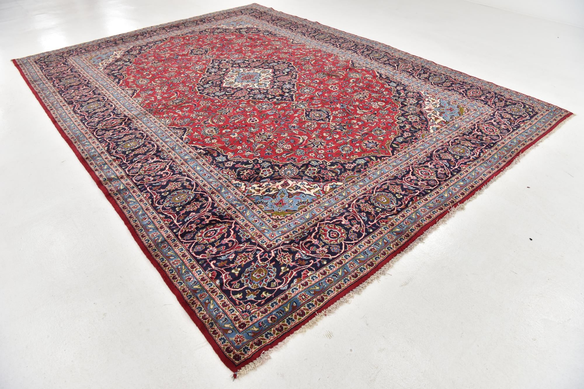 9' 8 x 13' Hand Knotted Kashan Persian Wool Rug