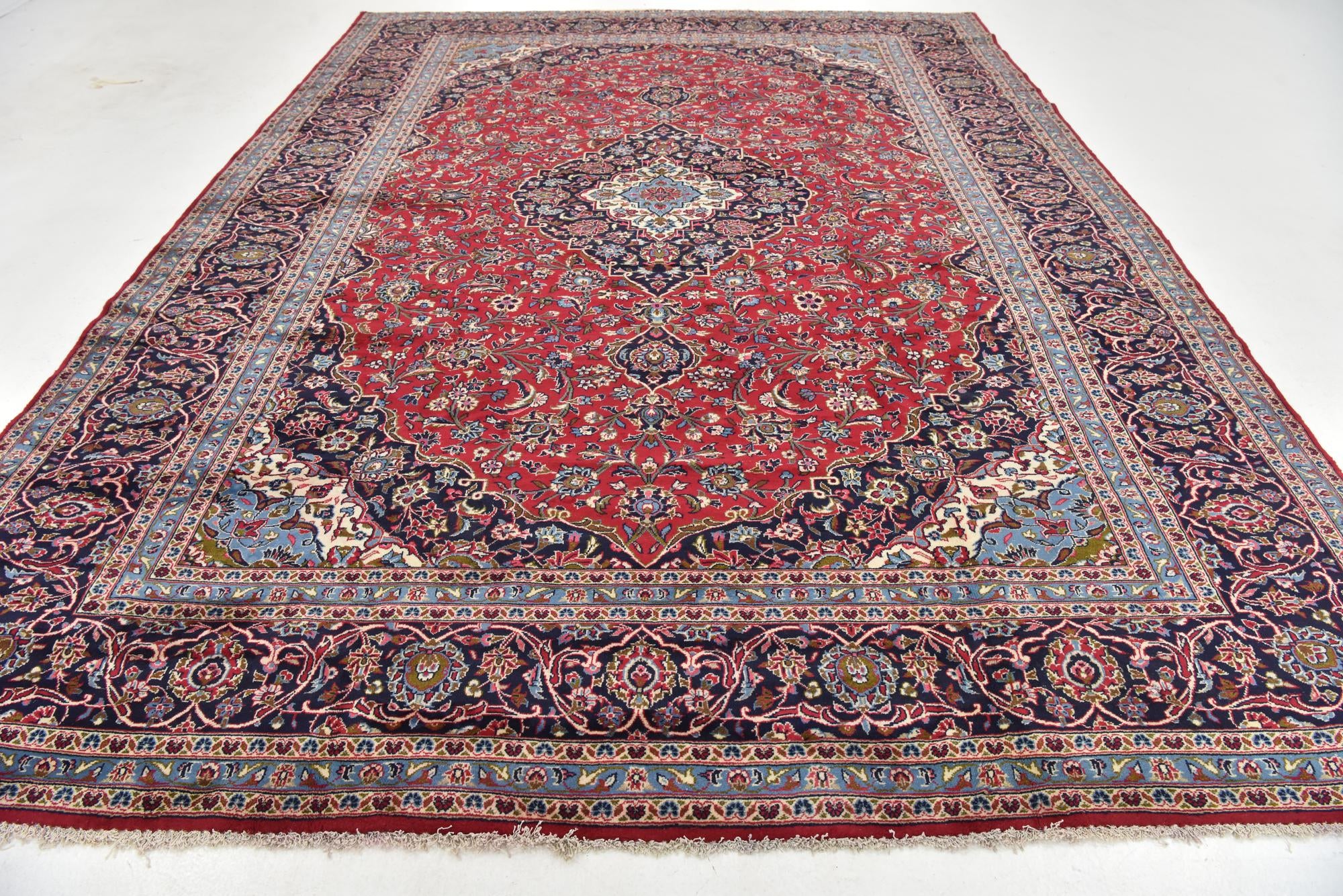 9' 8 x 13' Hand Knotted Kashan Persian Wool Rug