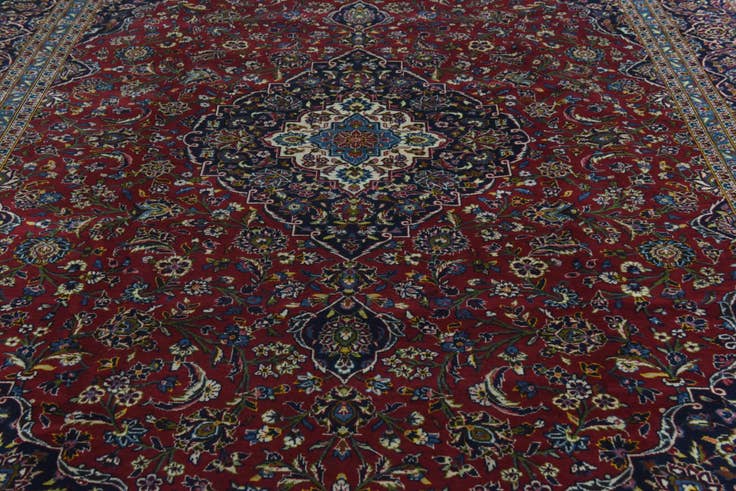 Detail image of 9' 6 x 13' 2 Hand Knotted Kashan Persian Wool Rug