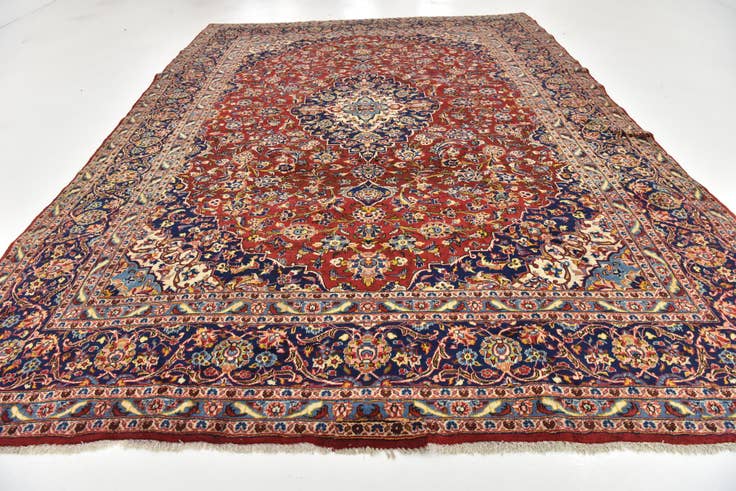 Detail image of 9' 7 x 13' 2 Hand Knotted Kashan Persian Wool Rug
