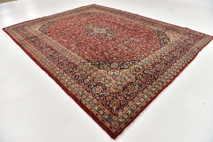 9' 9 x 12' 7 Hand Knotted Kashan Persian Wool Rug