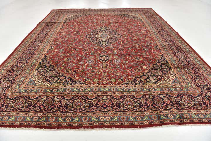 9' 9 x 12' 7 Hand Knotted Kashan Persian Wool Rug