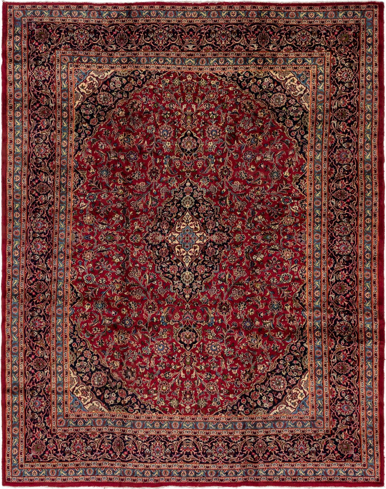 9' 9 x 12' 7 Hand Knotted Kashan Persian Wool Rug