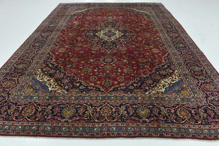 9' 9 x 13' Hand Knotted Kashan Persian Wool Rug