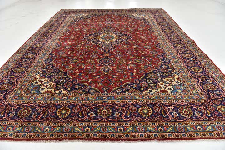 9' 8 x 12' 10 Hand Knotted Kashan Persian Wool Rug
