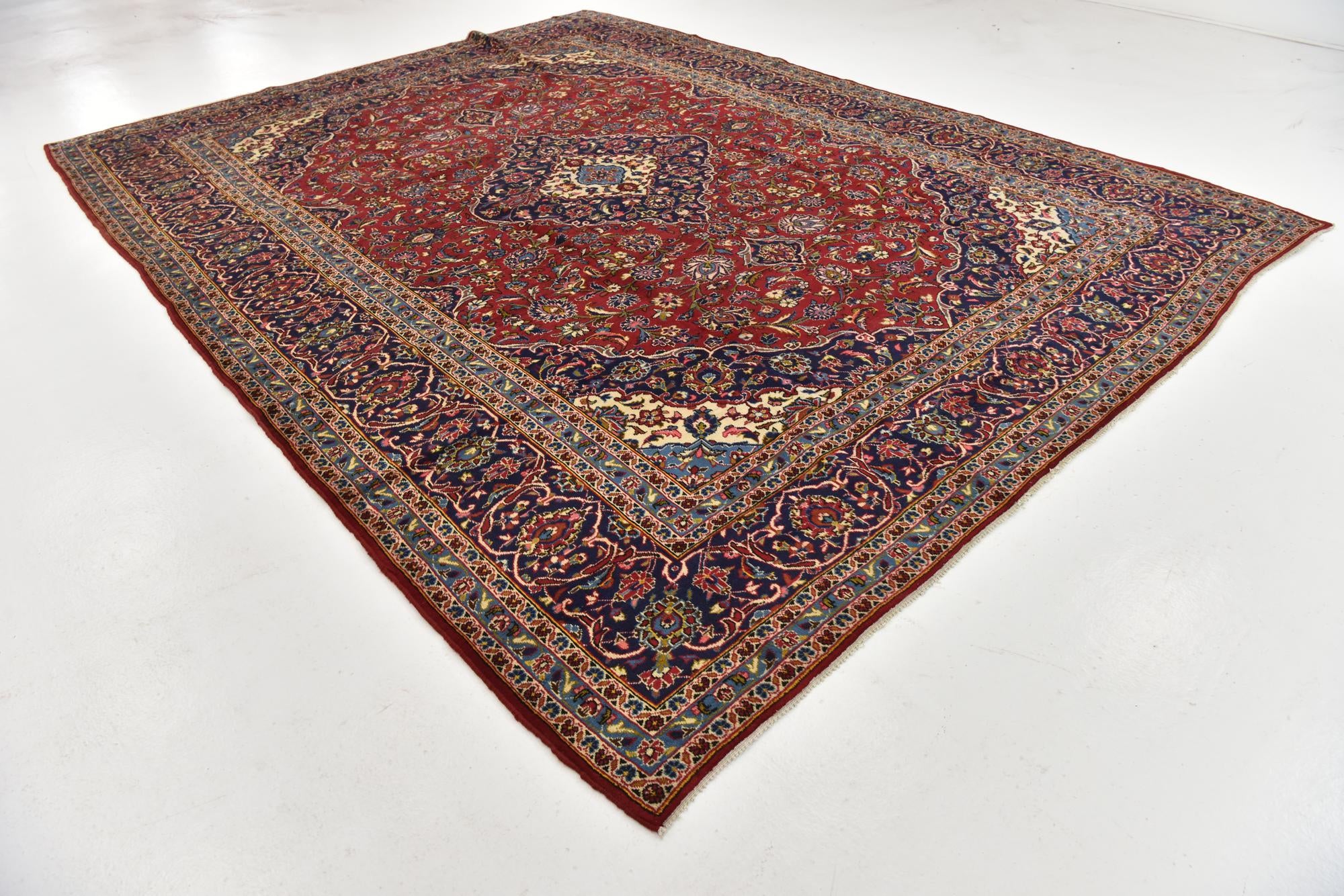 10' x 13' 4 Hand Knotted Kashan Persian Wool Rug