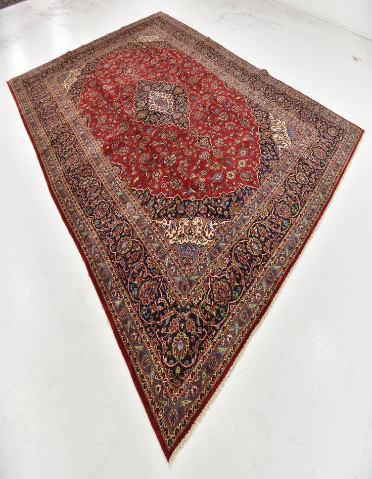 Detail image of 9' 7 x 13' 6 Hand Knotted Kashan Persian Wool Rug