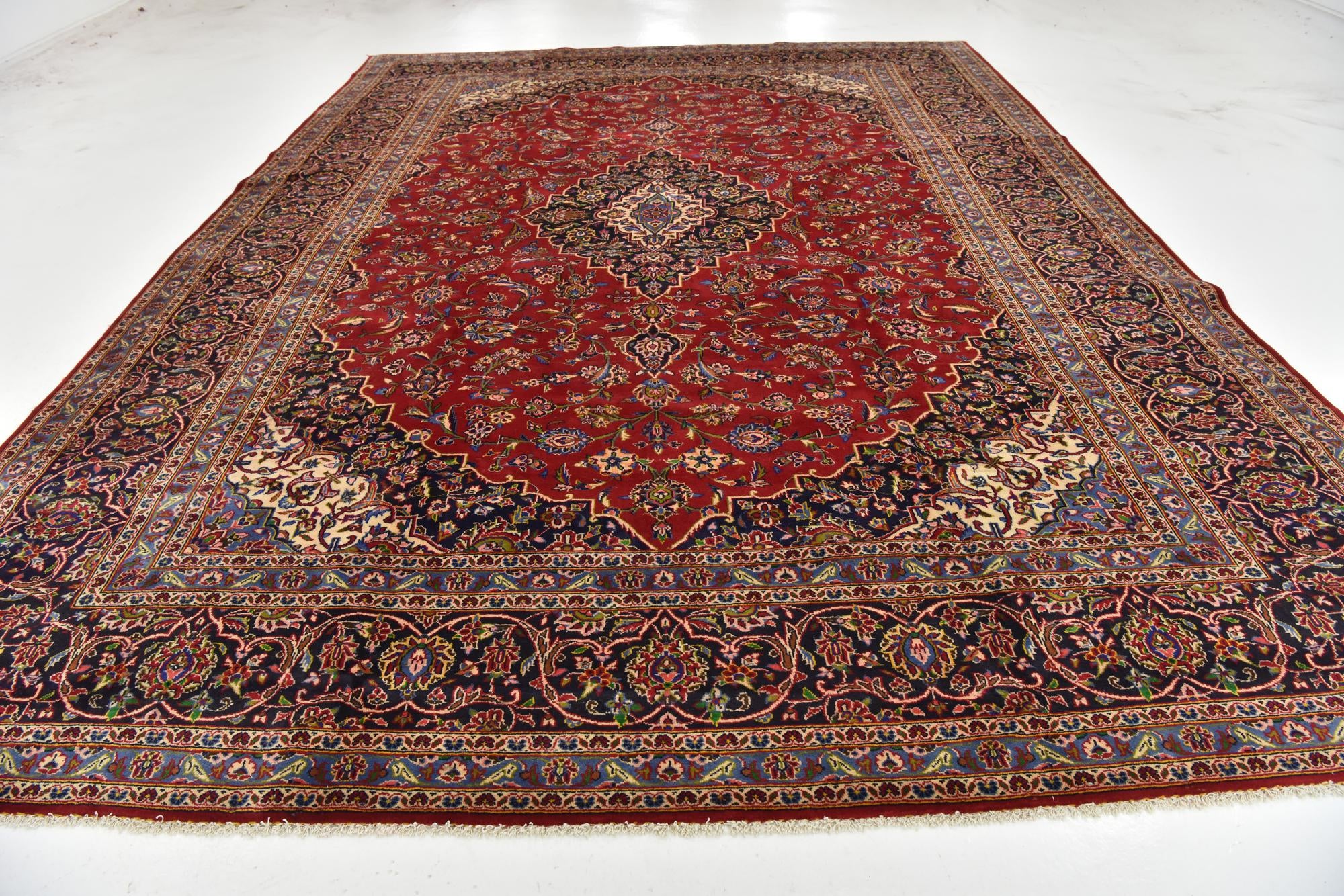 9' 7 x 13' 6 Hand Knotted Kashan Persian Wool Rug